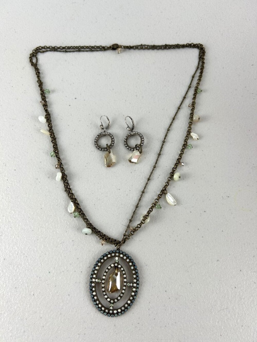 Liz Palacios S.F. Smoky Crystal Necklace and Earrings Set